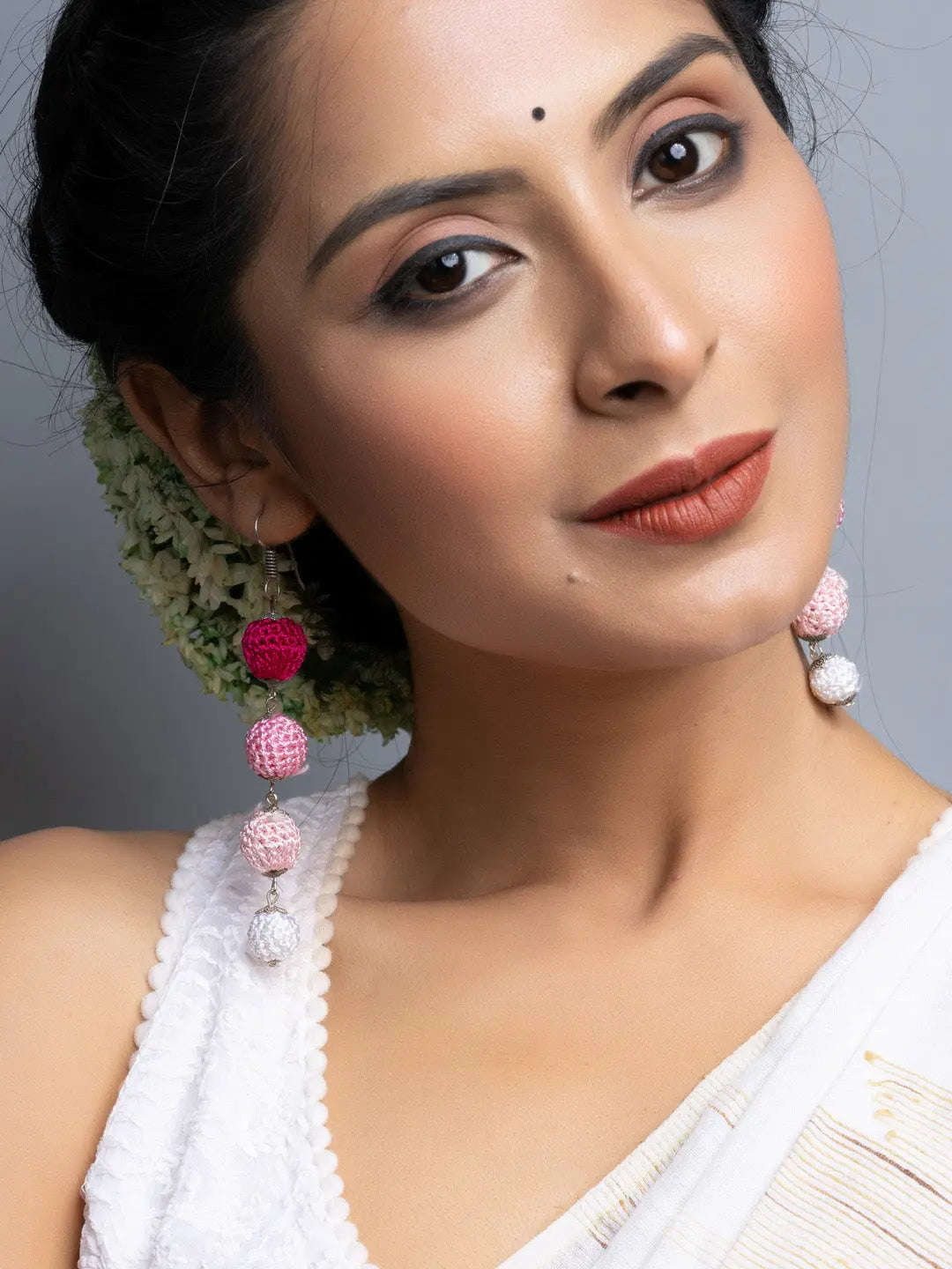 Shades of Pink Thread Bead Dangler Earrings - Lookandadorn.com