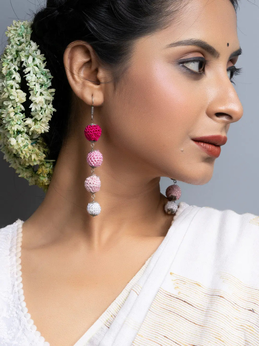 Shades of Pink Thread Bead Dangler Earrings - Lookandadorn.com