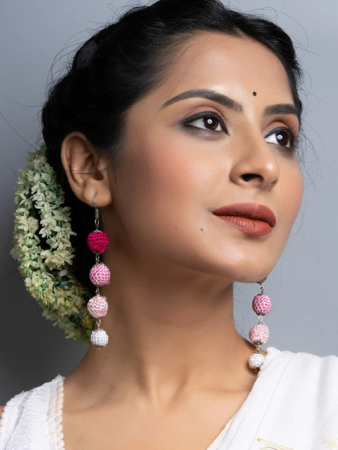 Shades of Pink Thread Bead Dangler Earrings - Lookandadorn.com