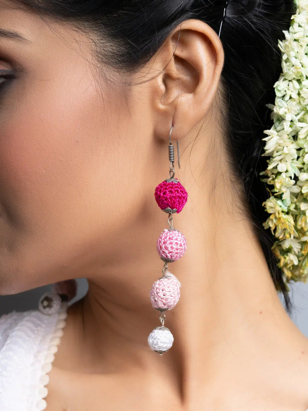 Shades of Pink Thread Bead Dangler Earrings - Lookandadorn.com