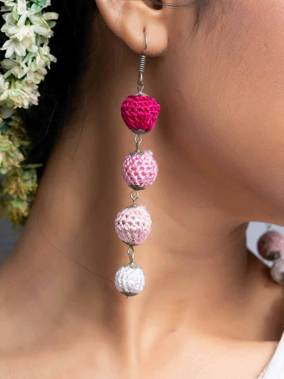 Shades of Pink Thread Bead Dangler Earrings - Lookandadorn.com