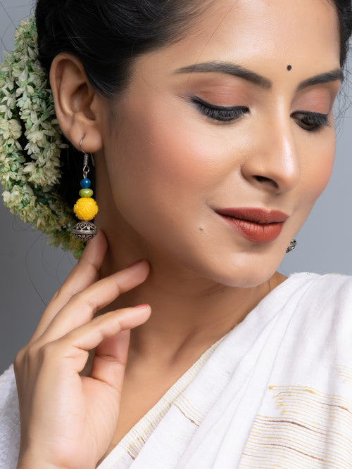 Carved Yellow Green Blue Onyx Earrings