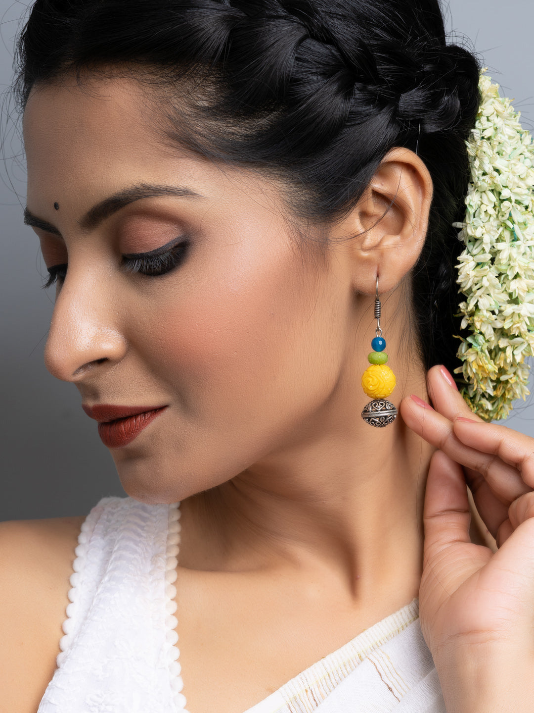 Carved Yellow Green Blue Onyx Earrings - Lookandadorn.com