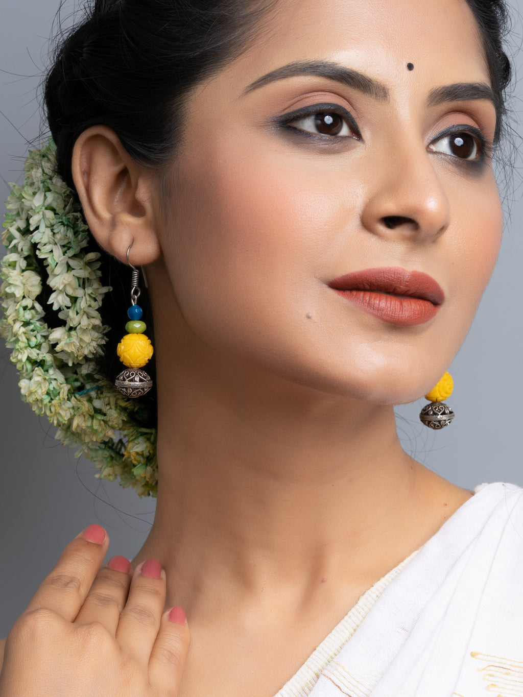 Carved Yellow Green Blue Onyx Earrings - Lookandadorn.com