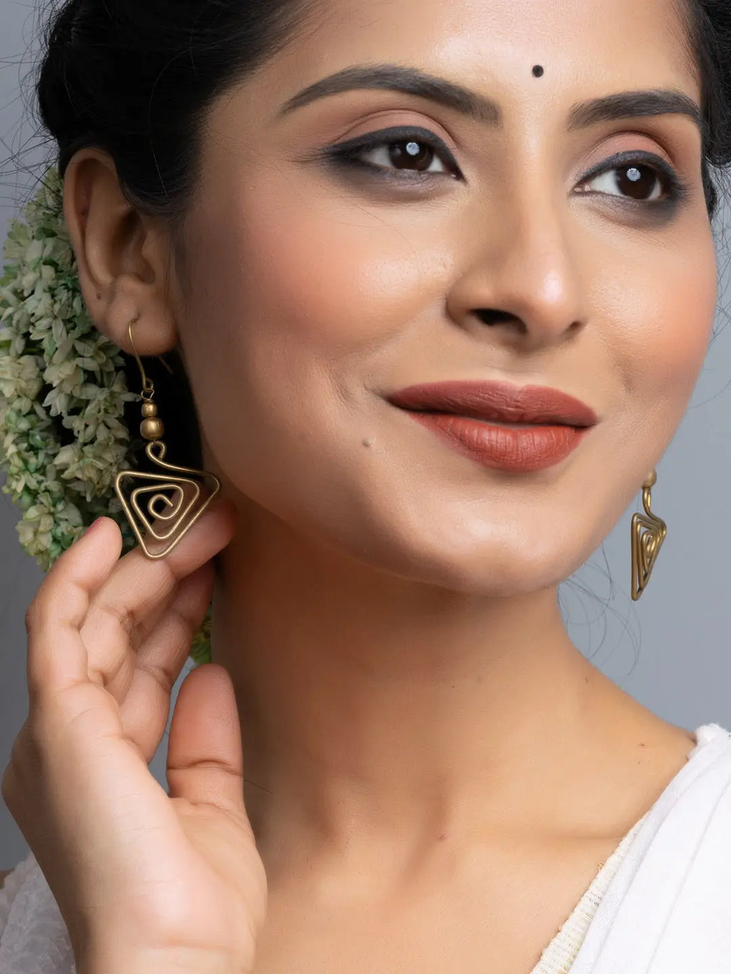 Golden Triangular Brass Dokra Earrings - Lookandadorn.com