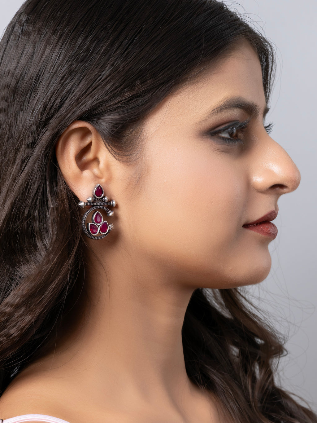 Oxidized Silver Pink Designer Stud Earring LOOK AND ADORN - designed for you