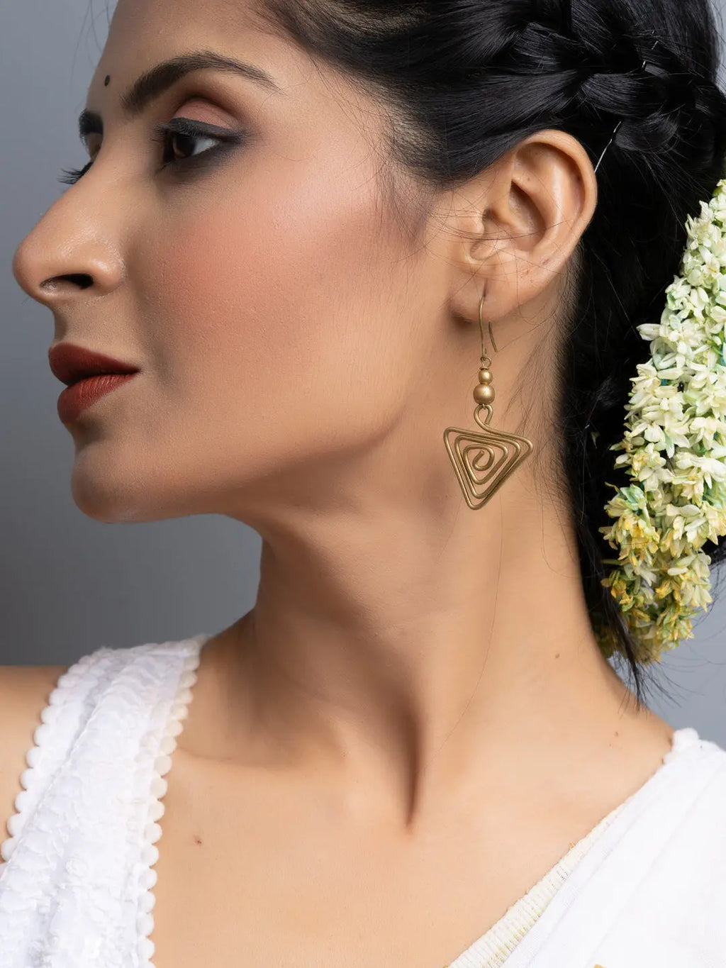 Golden Triangular Brass Dokra Earrings - Lookandadorn.com