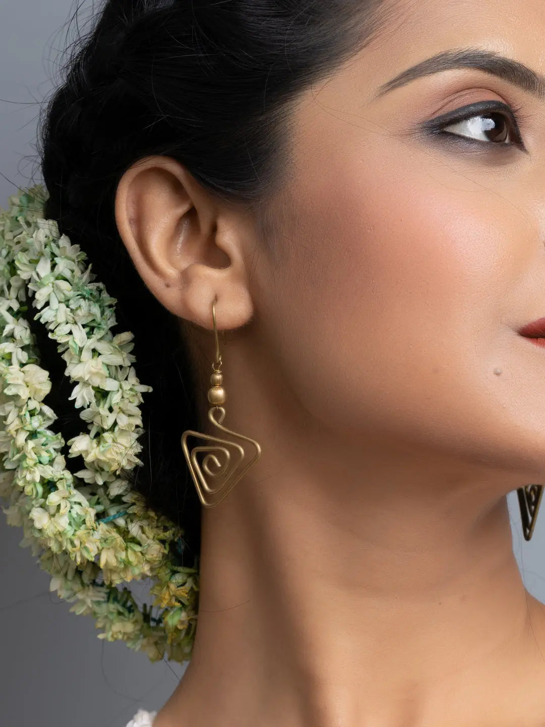 Golden Triangular Brass Dokra Earrings - Lookandadorn.com