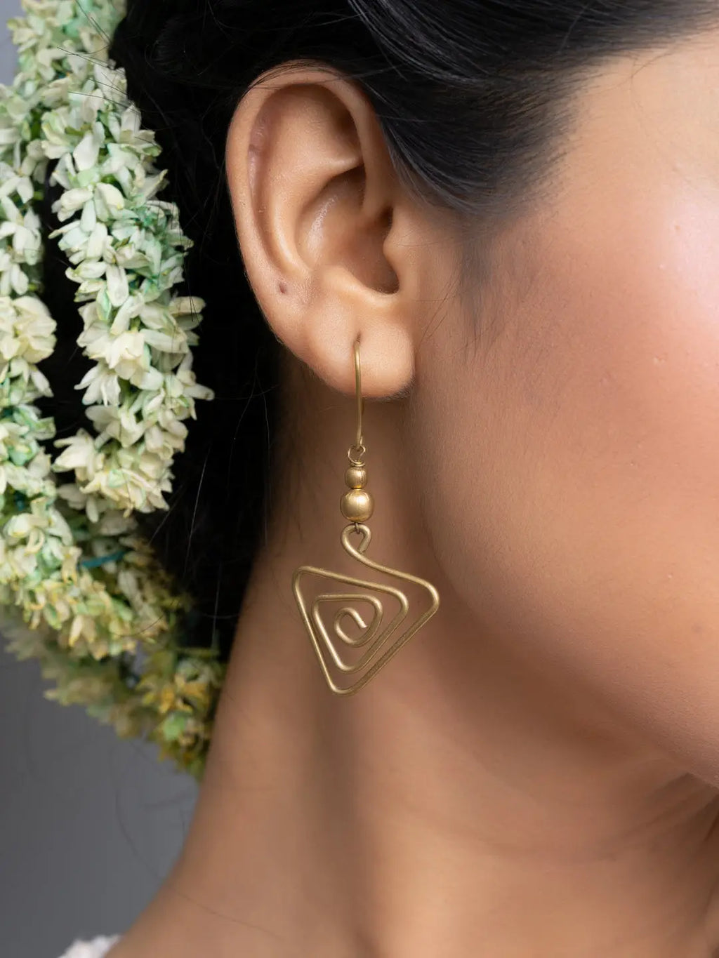 Golden Triangular Brass Dokra Earrings - Lookandadorn.com