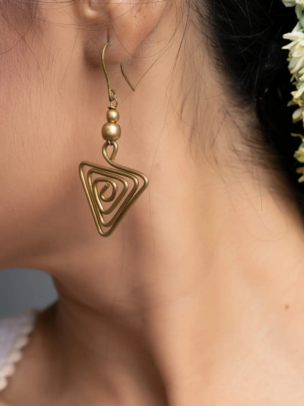 Golden Triangular Brass Dokra Earrings - Lookandadorn.com