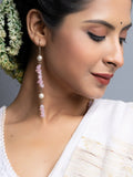 Shell Pearl Pink Stone Chips Long Dangler Earrings
