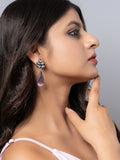 Oxidized Silver  White Zircon Purple Monalisa stone Drops Stud Earring LOOK AND ADORN - designed for you