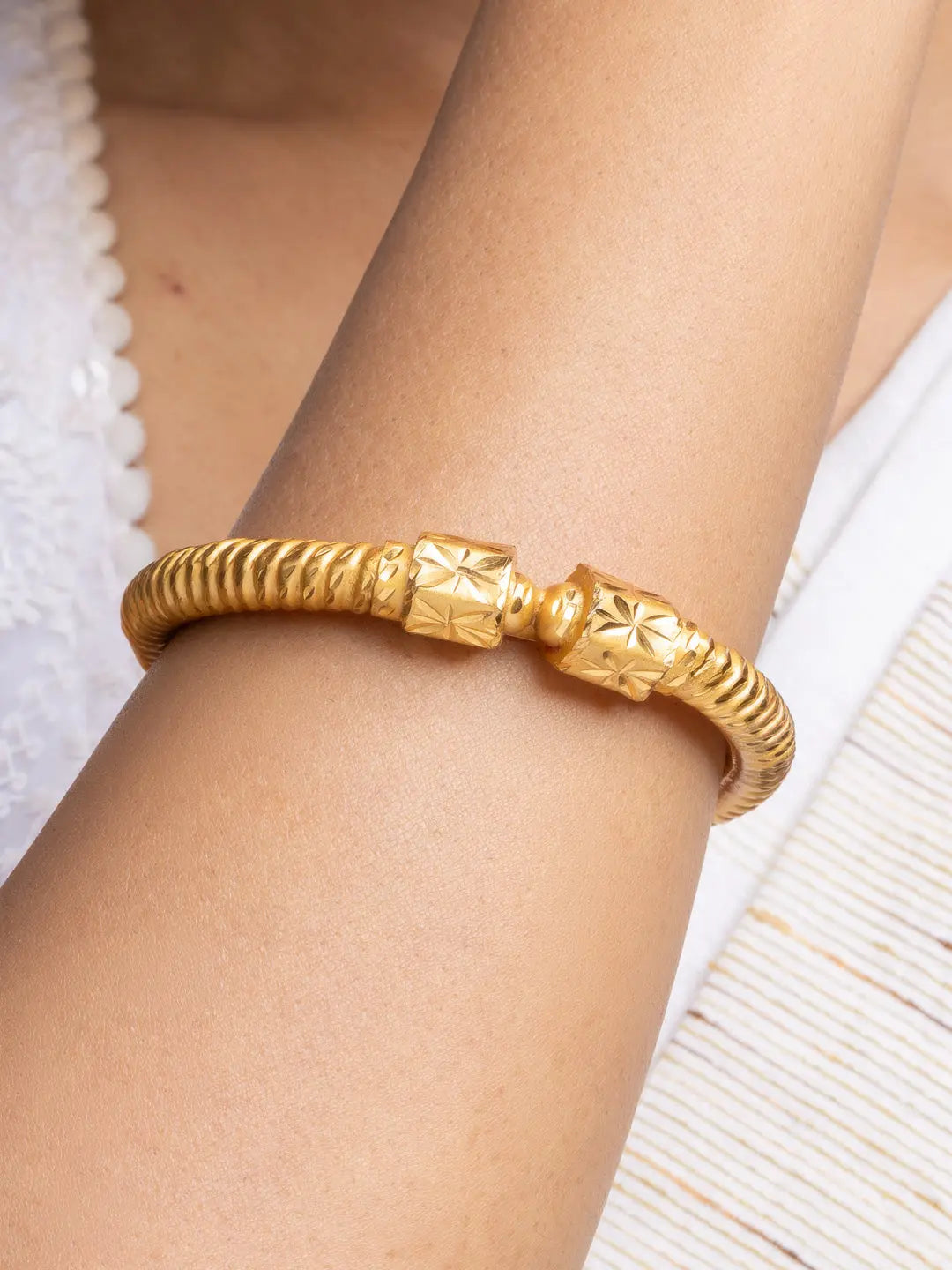 Gold Plated Traditional Sarada Bala Bangle - Elegant Copper Jewelry Design for All Occasions - Lookandadorn.com