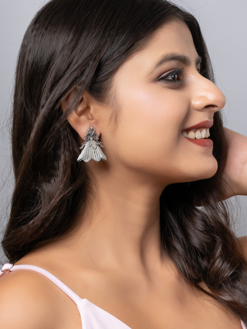 Quirky Oxidized Silver Floral Statement Stud Earring LOOK AND ADORN - designed for you