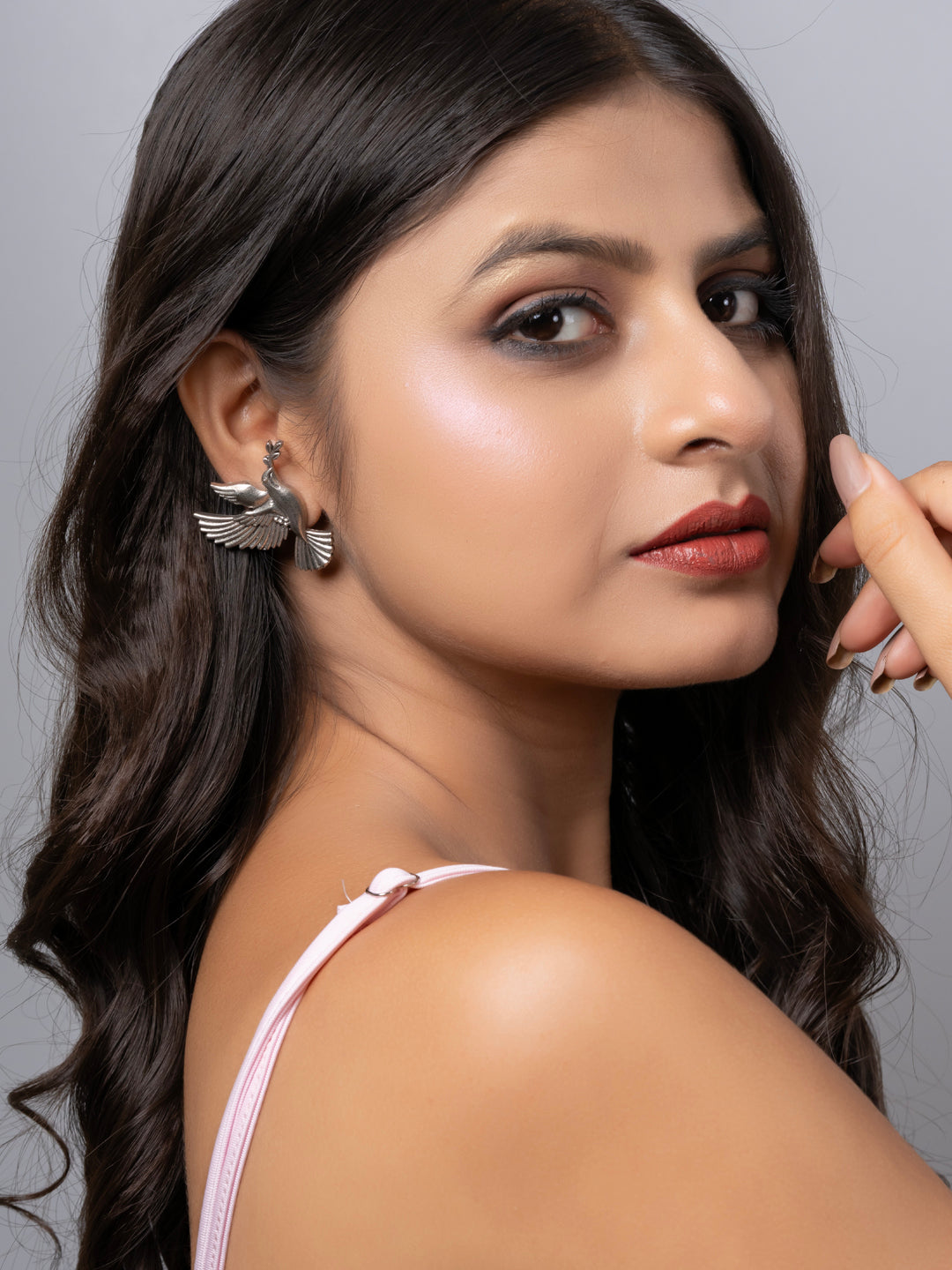 Quirky Oxidized Silver Bird Peace Statement Stud Earrings LOOK AND ADORN - designed for you