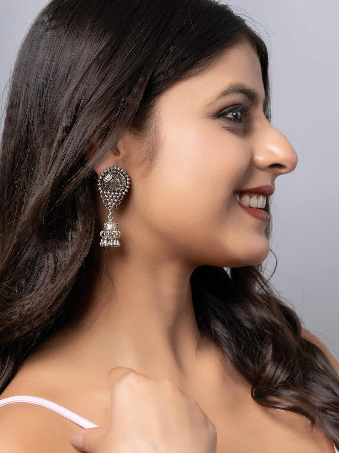 Oxidized German Silver Stud Jhumka Earring LOOK AND ADORN - designed for you