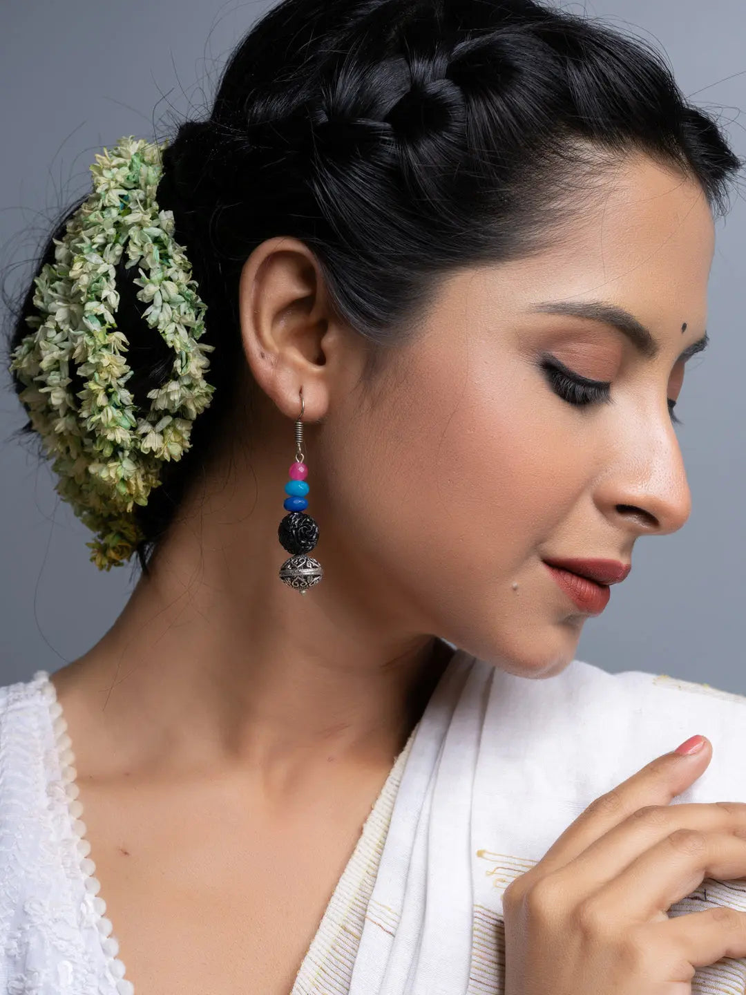 Carved Black Blue Green Onyx Earrings - Lookandadorn.com