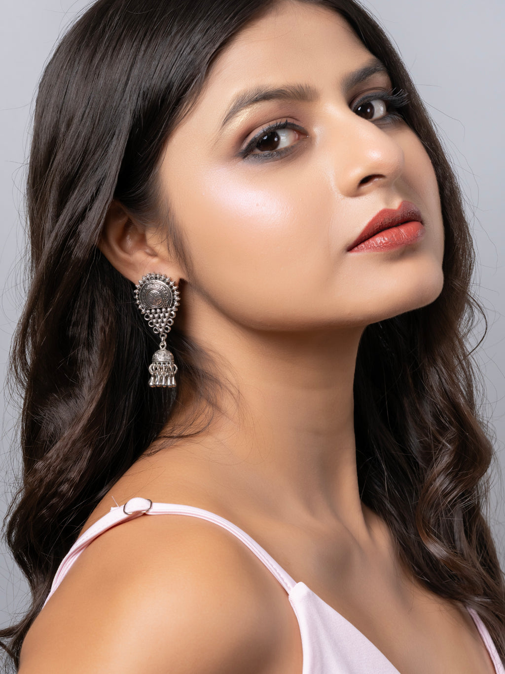 Oxidized German Silver Stud Jhumka Earring LOOK AND ADORN - designed for you