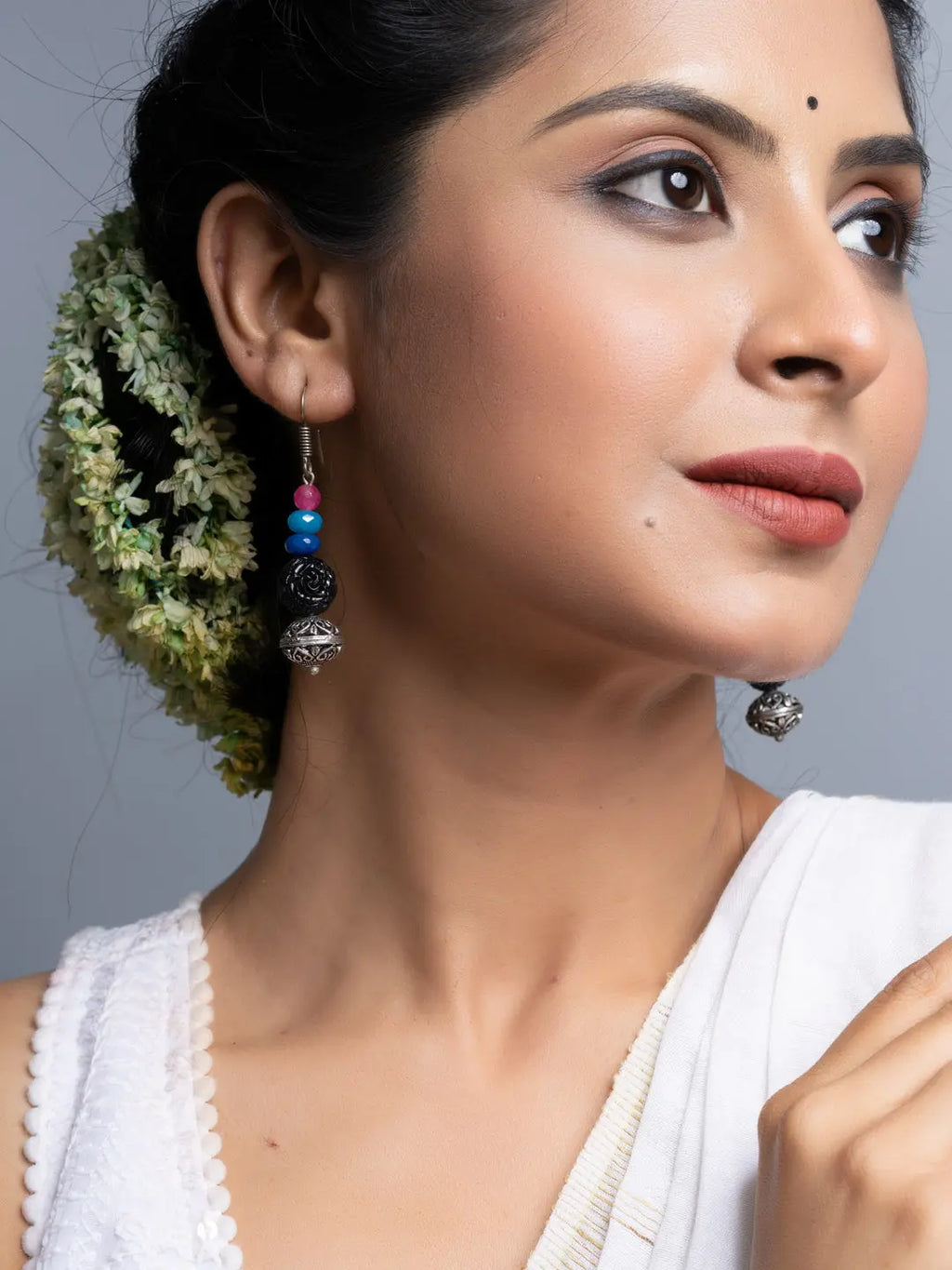 Carved Black Blue Green Onyx Earrings - Lookandadorn.com