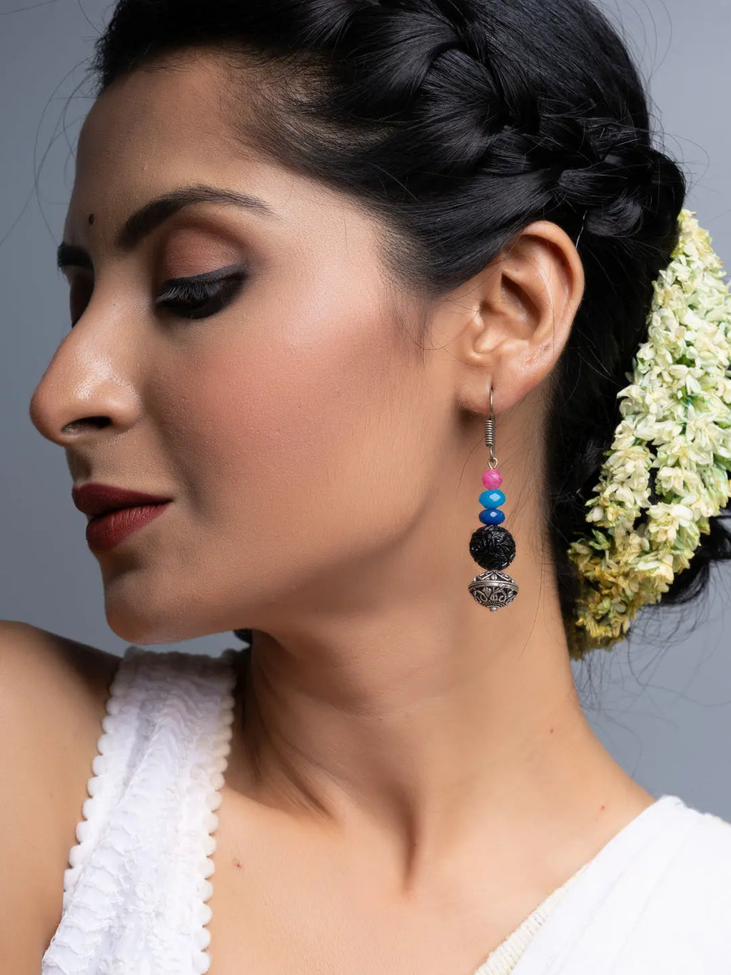 Carved Black Blue Green Onyx Earrings - Lookandadorn.com
