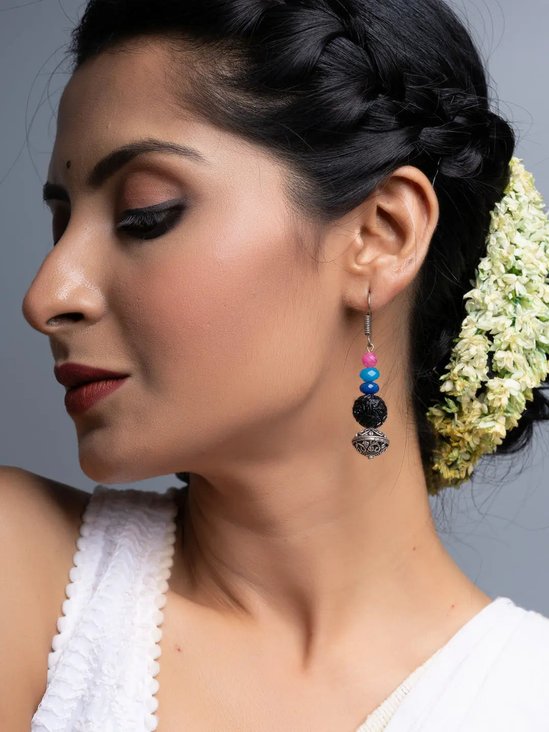 Carved Black Blue Green Onyx Earrings - Lookandadorn.com