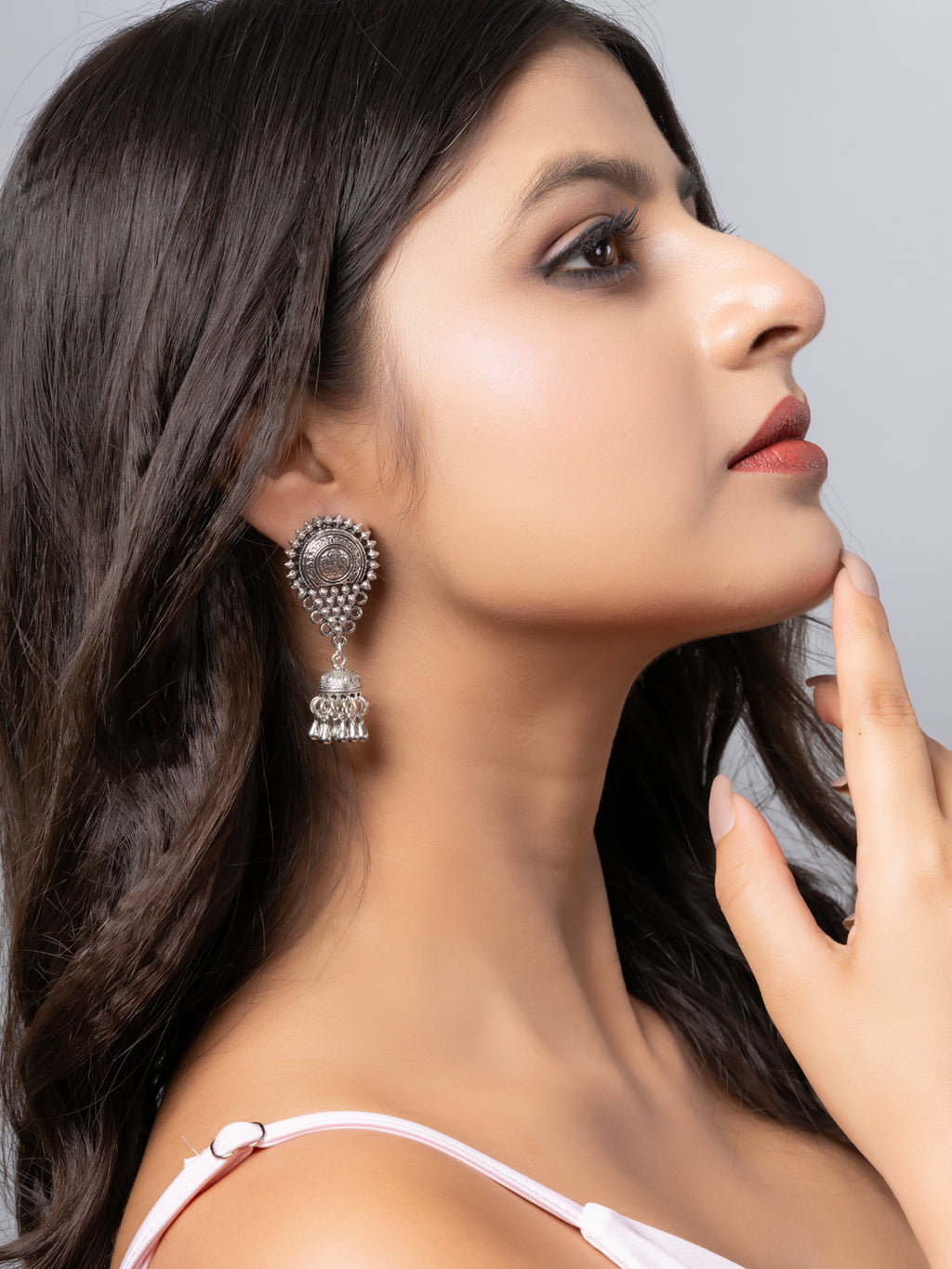 Oxidized German Silver Stud Jhumka Earring LOOK AND ADORN - designed for you