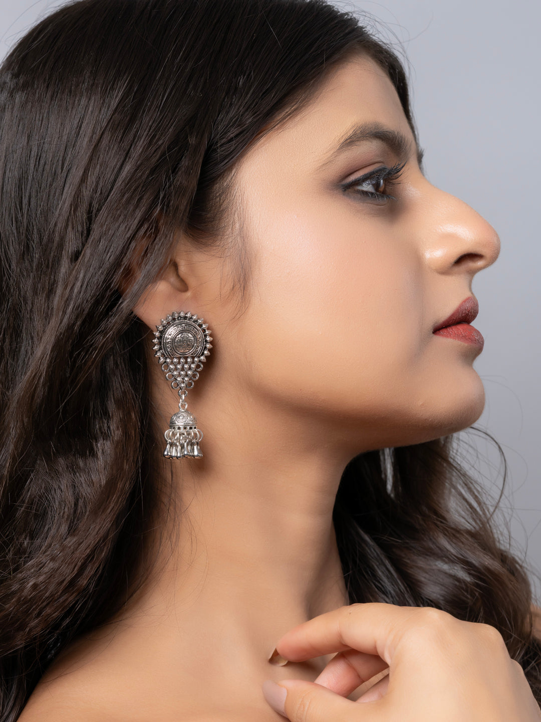 Oxidized German Silver Stud Jhumka Earring LOOK AND ADORN - designed for you