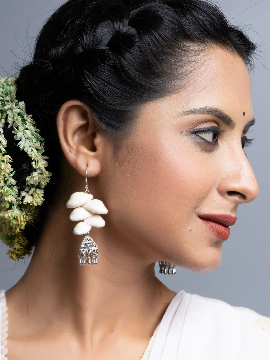 Cowrie German Silver Jhumka Earrings - Lookandadorn.com