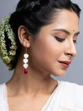 Mother of Pearl Heart Red Crystal Drop Earrings