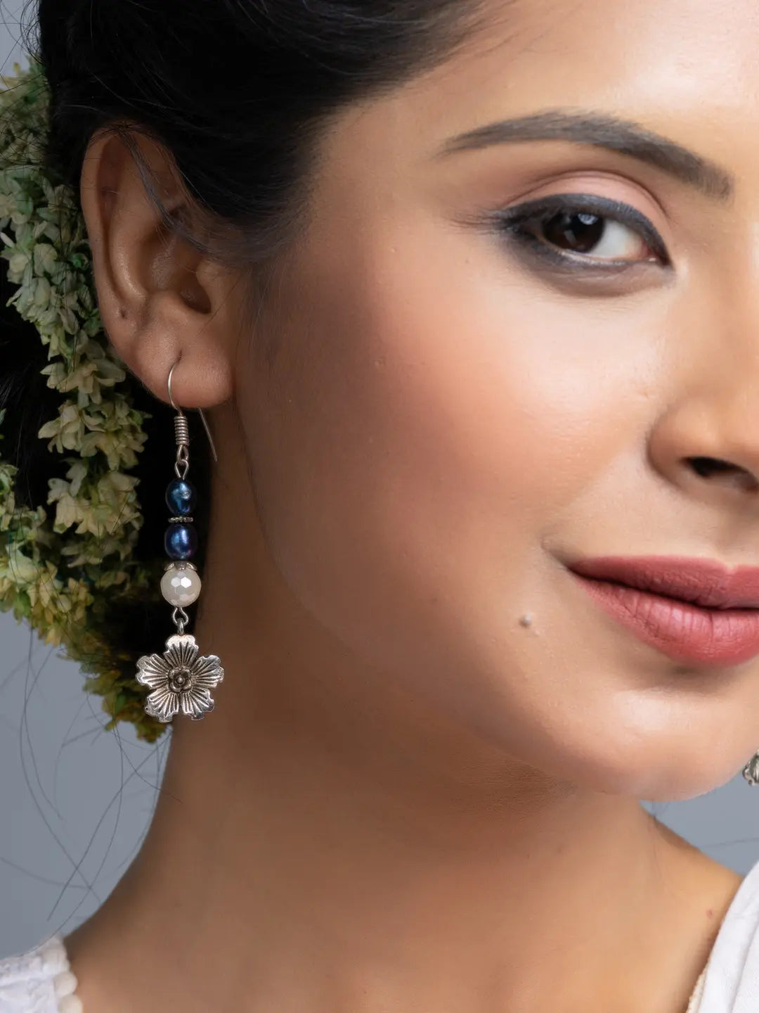 Fresh Water Pearl German Silver Floral Earrings - Lookandadorn.com