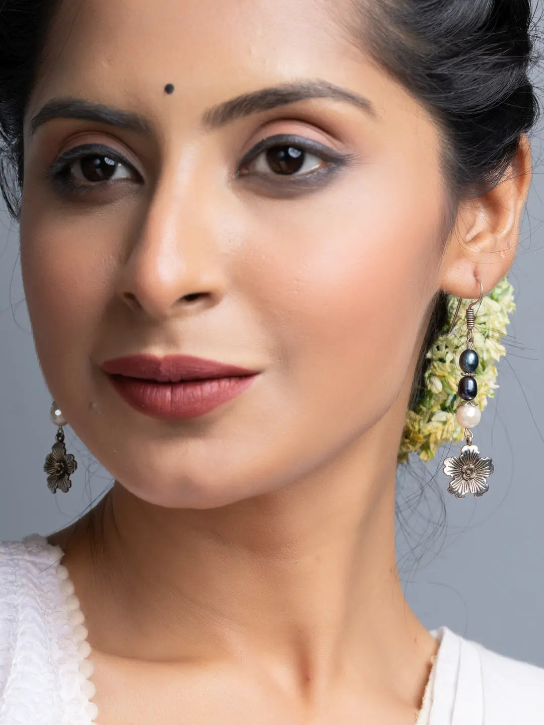 Fresh Water Pearl German Silver Floral Earrings - Lookandadorn.com