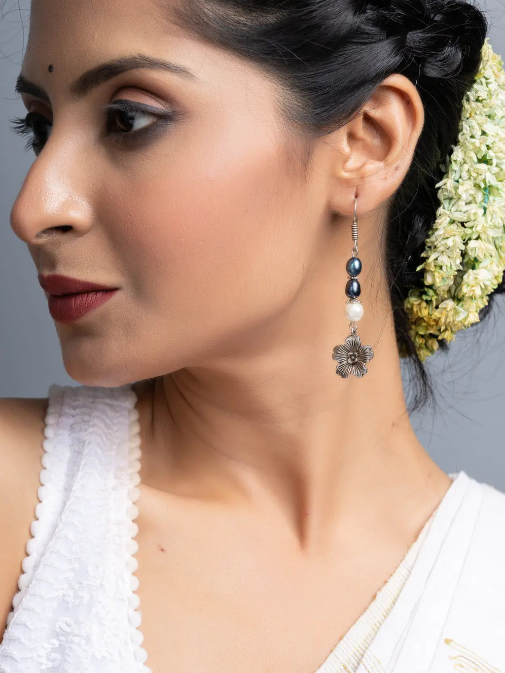 Fresh Water Pearl German Silver Floral Earrings - Lookandadorn.com