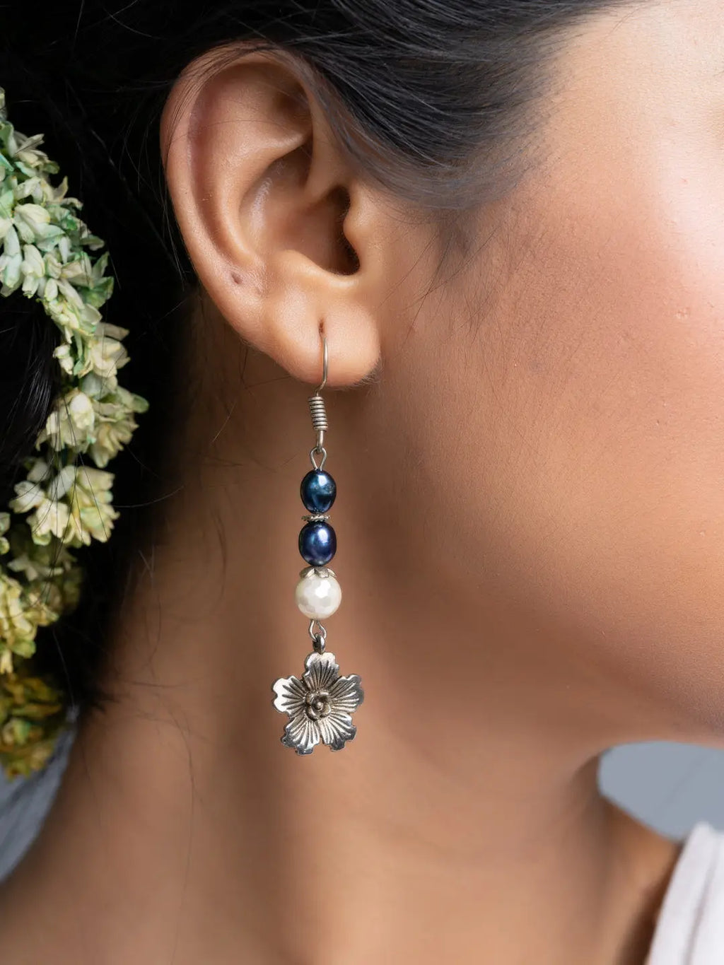 Fresh Water Pearl German Silver Floral Earrings - Lookandadorn.com