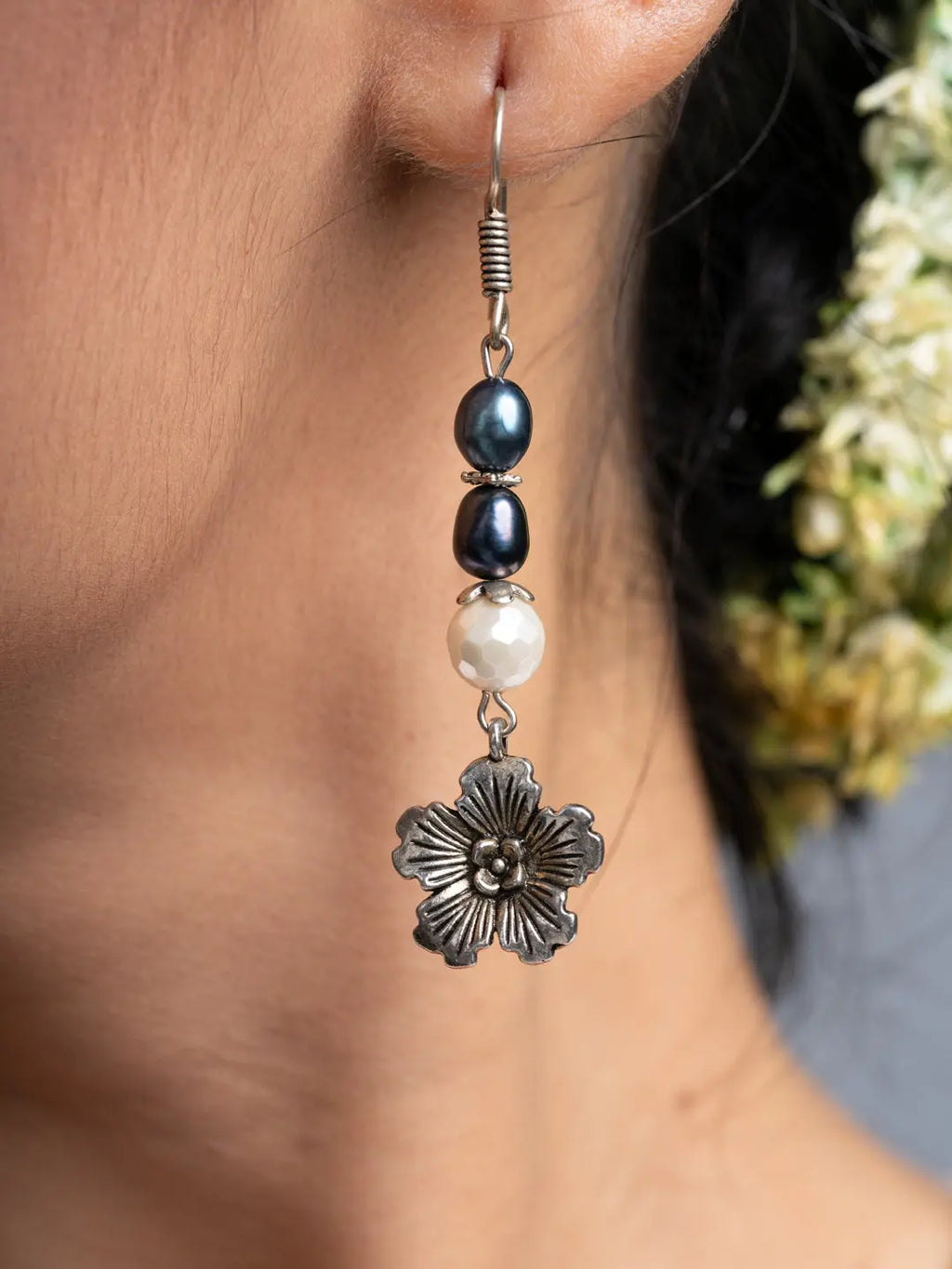 Fresh Water Pearl German Silver Floral Earrings - Lookandadorn.com