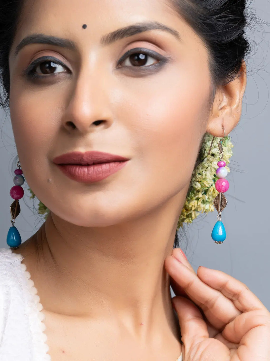 Blue Pink Semi Precious Onyx Earrings - Lookandadorn.com