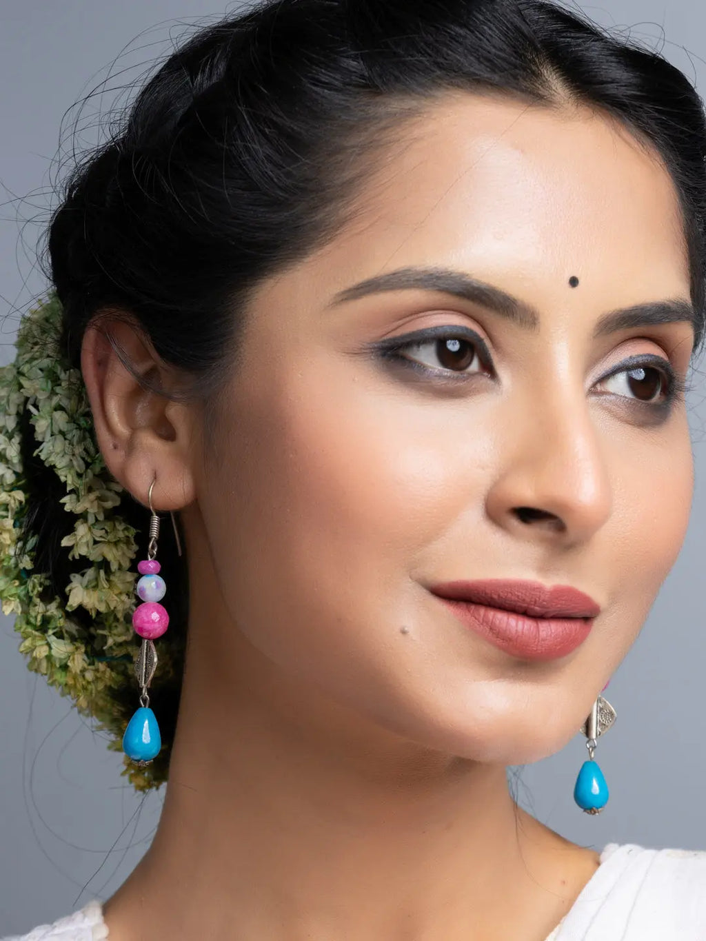 Blue Pink Semi Precious Onyx Earrings - Lookandadorn.com