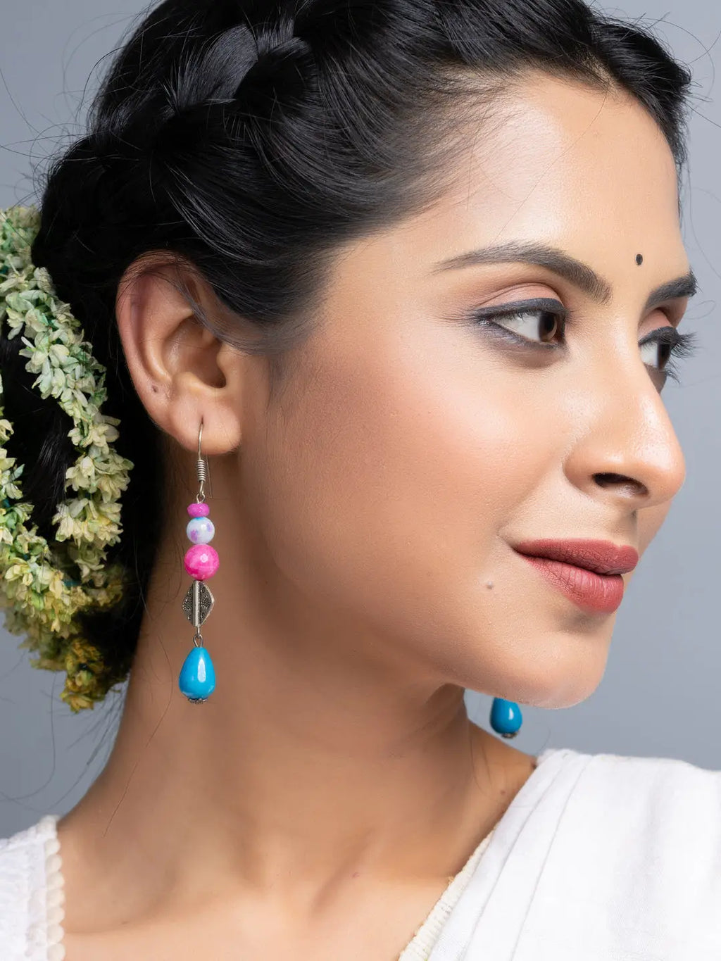 Blue Pink Semi Precious Onyx Earrings - Lookandadorn.com
