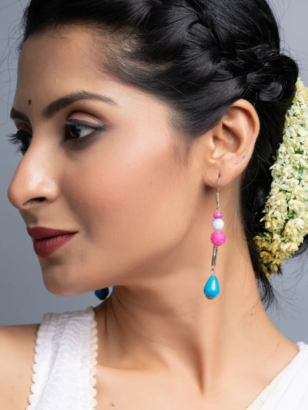 Blue Pink Semi Precious Onyx Earrings - Lookandadorn.com