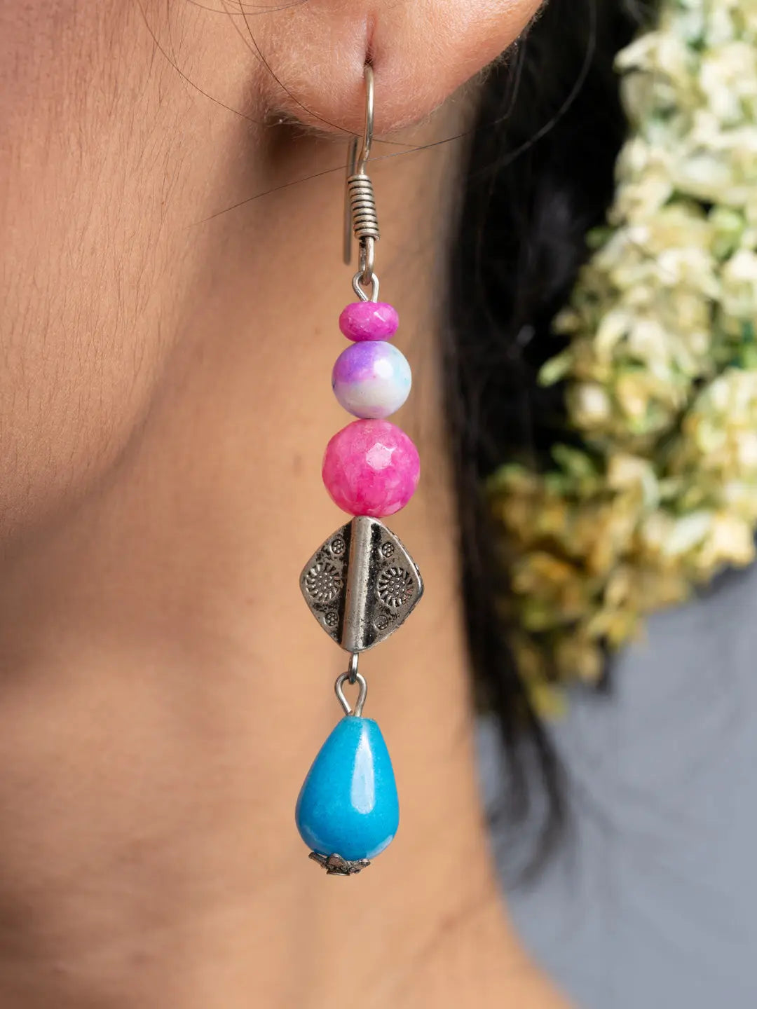 Blue Pink Semi Precious Onyx Earrings - Lookandadorn.com