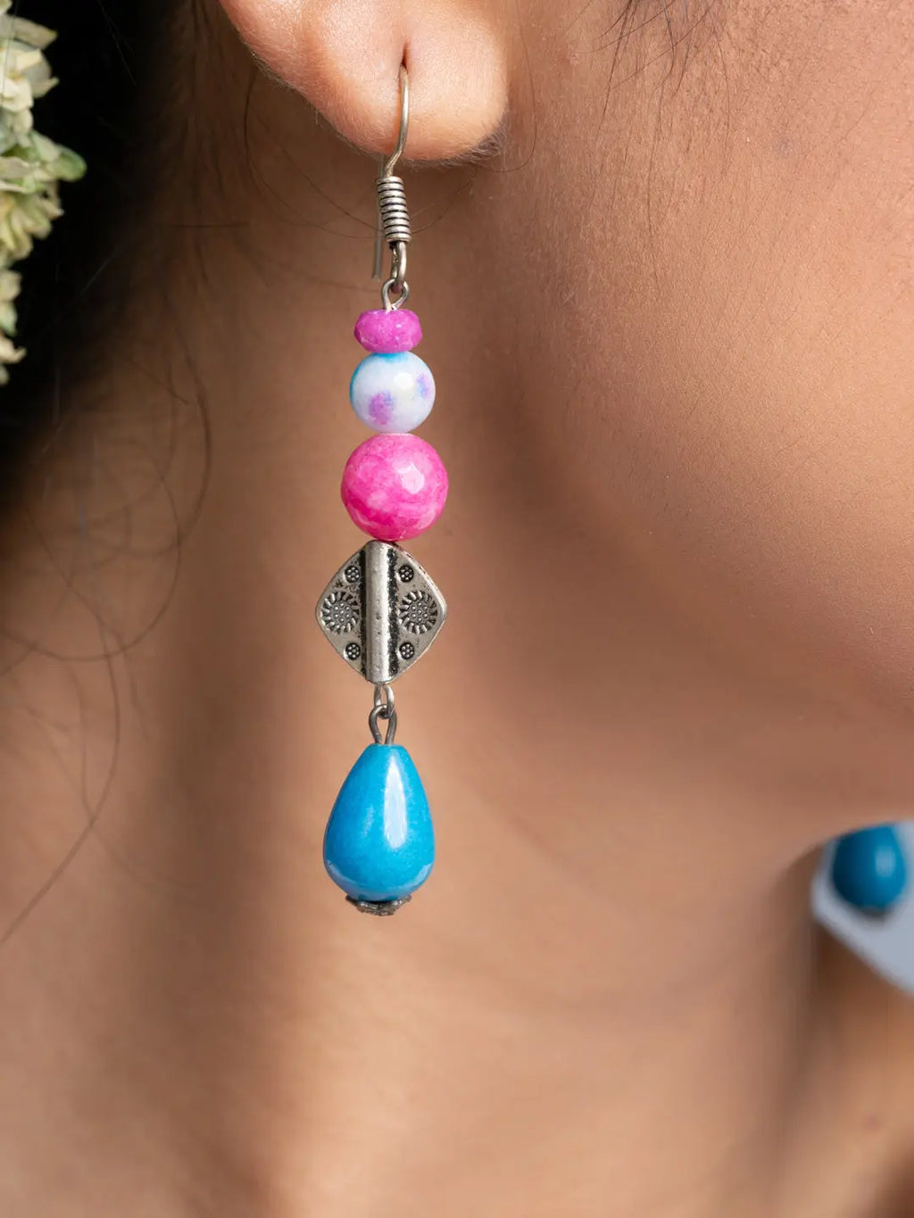 Blue Pink Semi Precious Onyx Earrings - Lookandadorn.com