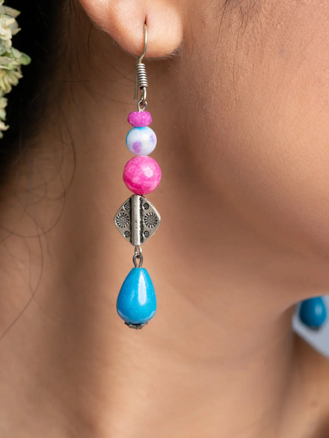 Blue Pink Semi Precious Onyx Earrings - Lookandadorn.com