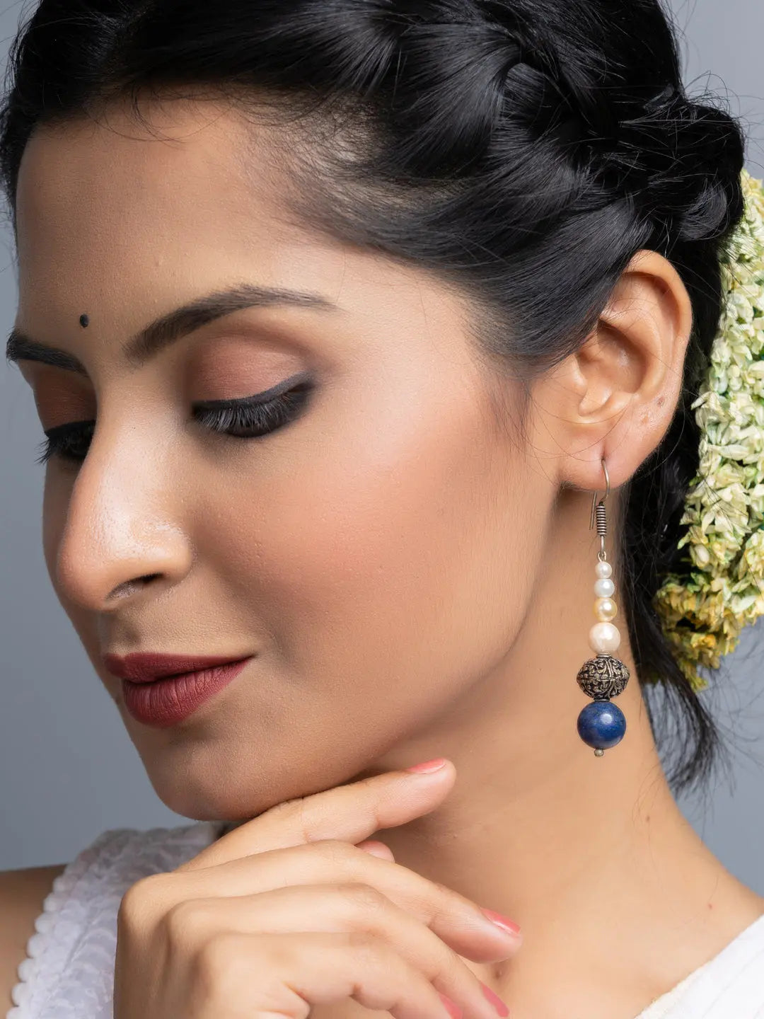 Fresh Water Pearl Lapis Dangler Earrings