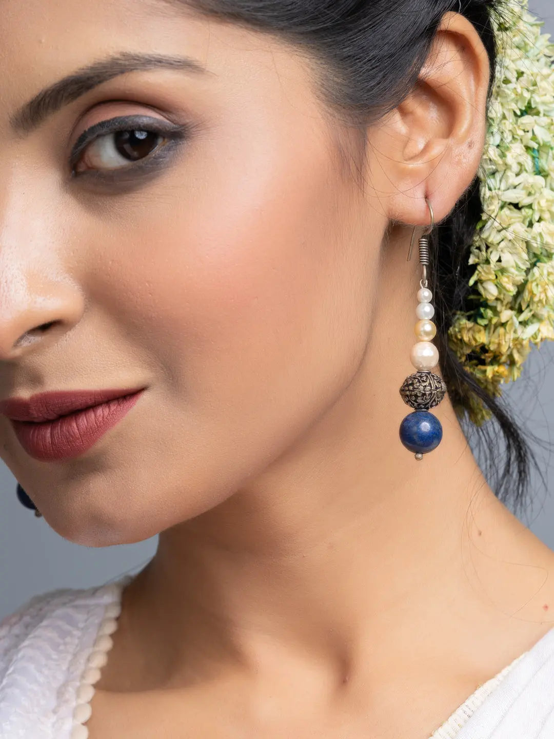 Fresh Water Pearl Lapis Dangler Earrings - Lookandadorn.com
