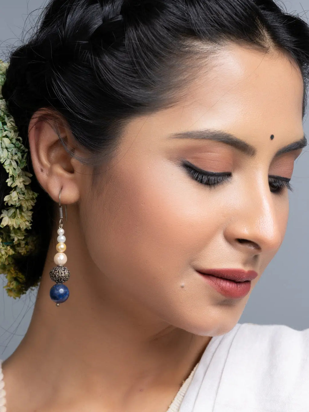 Fresh Water Pearl Lapis Dangler Earrings - Lookandadorn.com