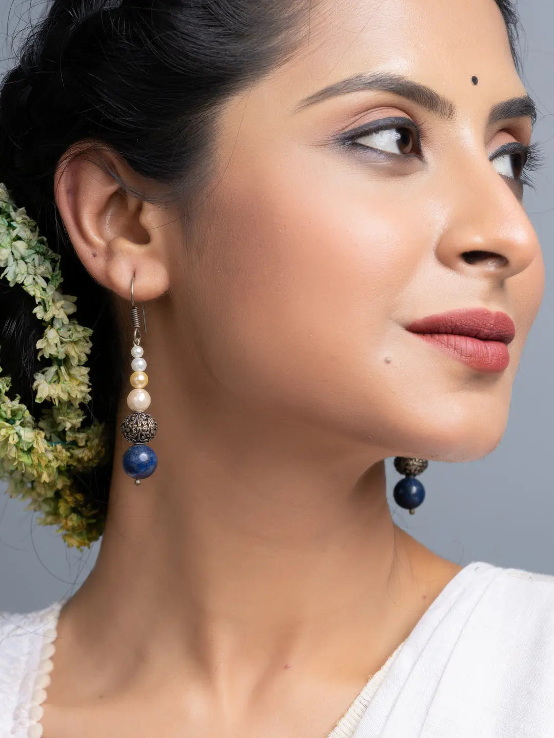 Fresh Water Pearl Lapis Dangler Earrings - Lookandadorn.com