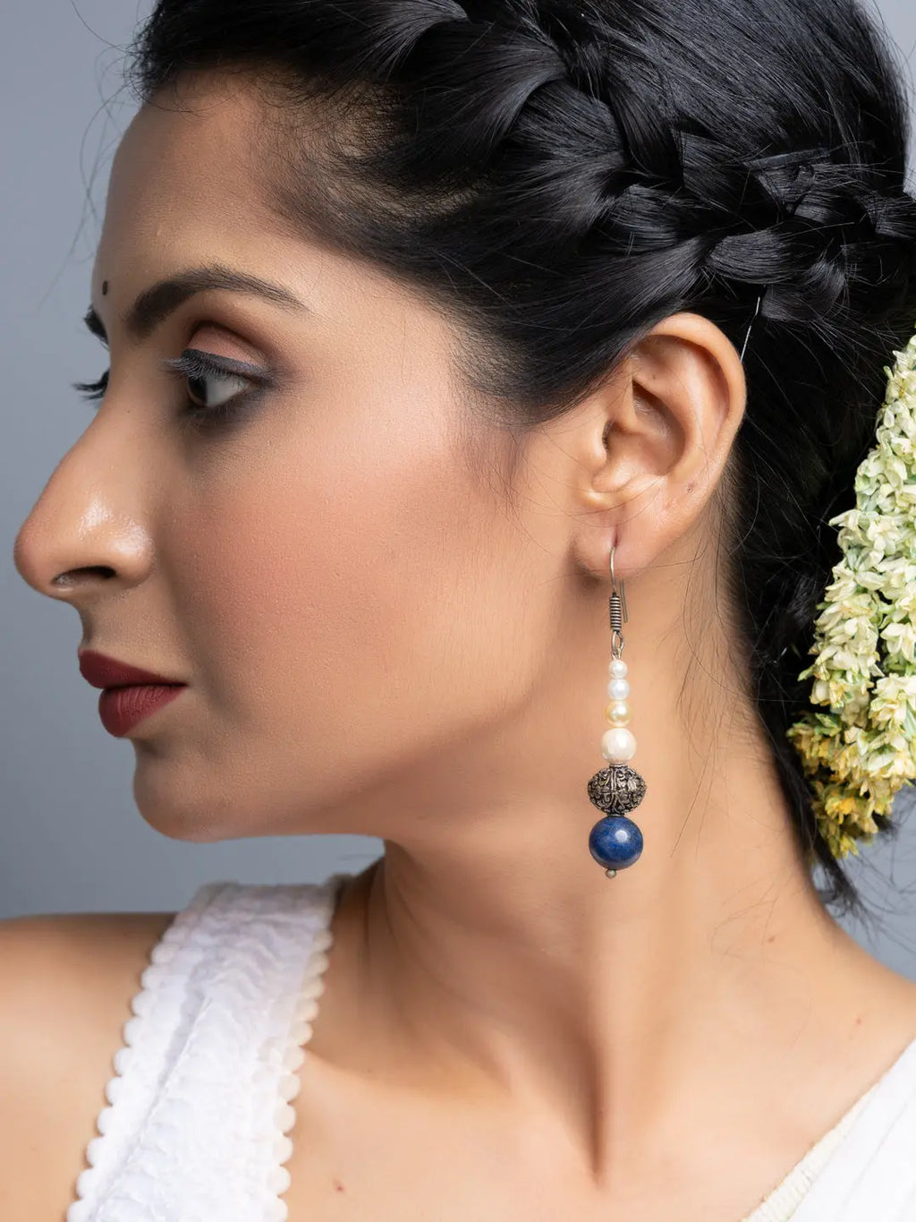 Fresh Water Pearl Lapis Dangler Earrings - Lookandadorn.com
