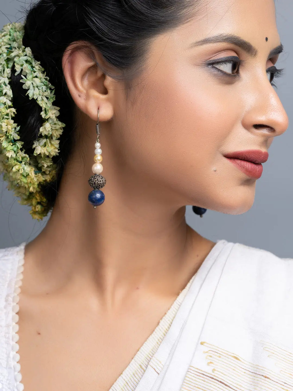Fresh Water Pearl Lapis Dangler Earrings - Lookandadorn.com