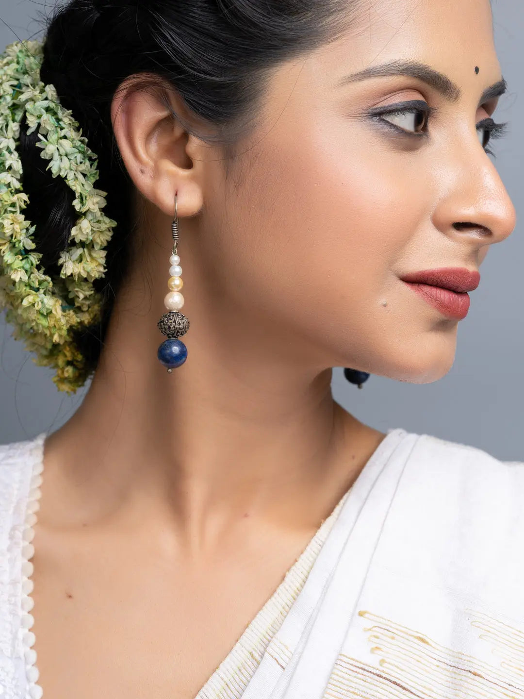 Fresh Water Pearl Lapis Dangler Earrings - Lookandadorn.com