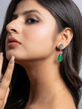 German Silver Floral Pink Green Jade Onyx Drop Stud Earring LOOK AND ADORN - designed for you