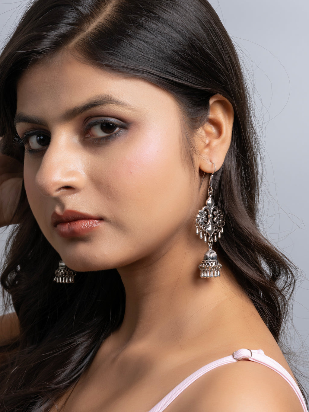 Oxidized German Silver Floral Statement Jhumka Dangler Earring LOOK AND ADORN - designed for you